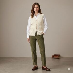 Vintage ​Tradition Cable Knit Button Up Vest Cream Size 8